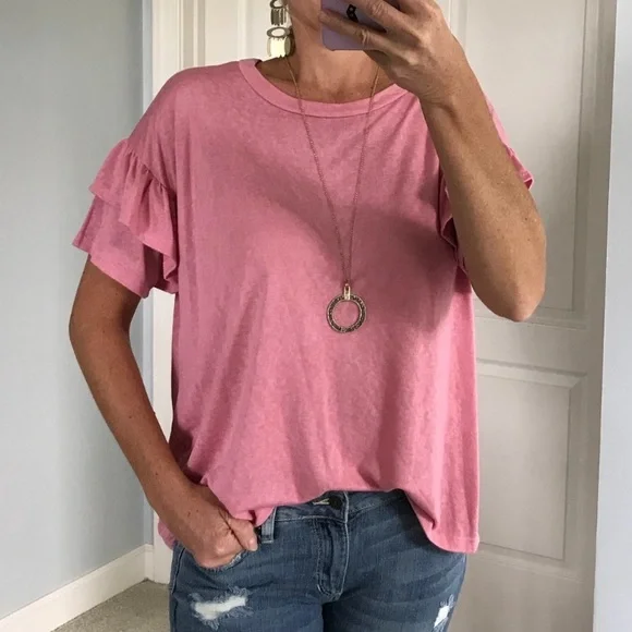 Pink Short Ruffled Sleeve Top - Picture 1 of 6